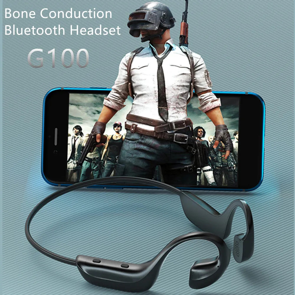 

G100 Bone Conduction Earphone Bluetooth 5.1 Wireless Headphones Button Bending Sports Waterproof Handsfree HIFI Headset with Mic