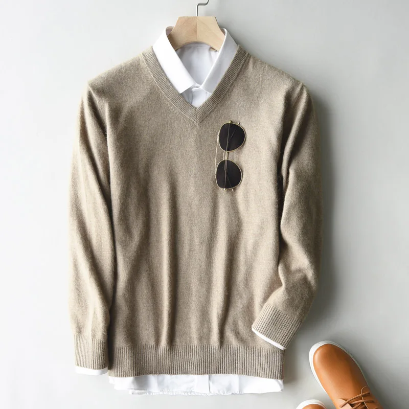 

2018 Autumn And Winter New Style Men Business Casual Cashmere Sweater V-neck Pullover Thick Sweater Men's Knit Low Waist Jersey