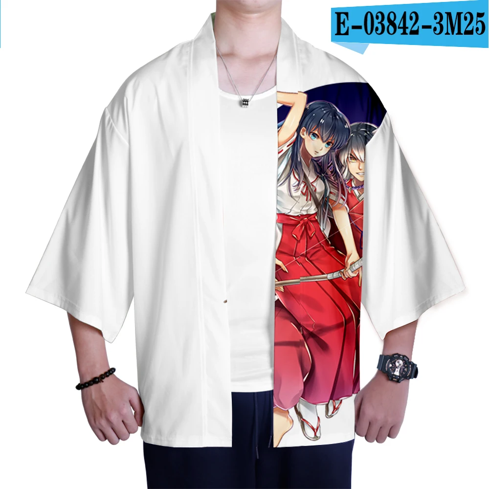 As Shown Японское кимоно Inuyasha мужская одежда женское 3D кимоно традиционная одежда модная повседневная одежда хип-хоп аниме парная рубашка - Цвет: As Shown