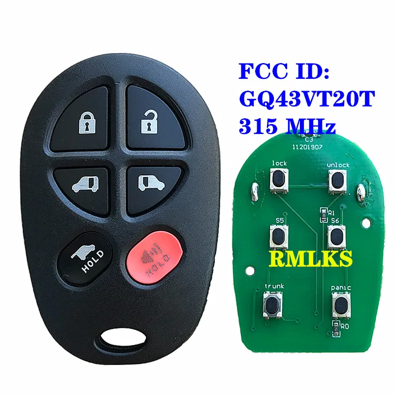 FCC ID: GQ43VT20T Замена 5 + 1 6 кнопок дистанционный ключ брелок от машины 315 МГц для Toyota
