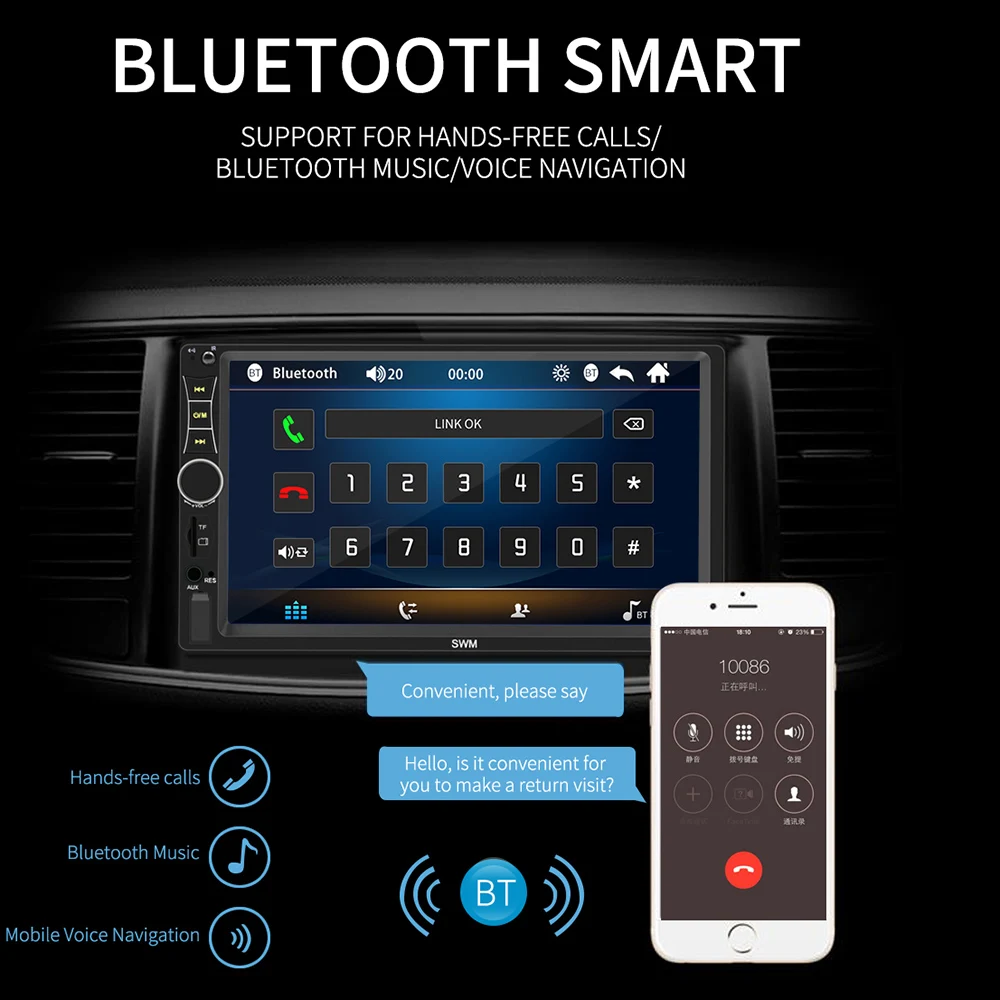 Радио 2 Din радио Coche автомобильное стерео Зеркало Ссылка Авторадио 2 Din рулевое колесо bluetooth управление Oto Teypleri реверсивное изображение