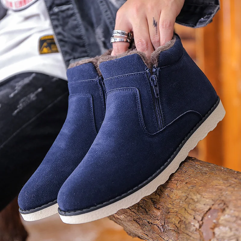

Winter men's snow boots suede zipper simple fashion nonslip plus velvet lining to keep warm comfortable wear-esistant breathable