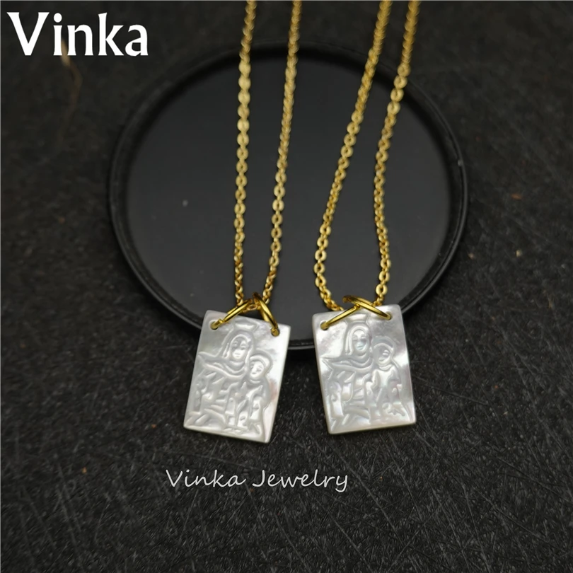 10pcs Wholesale Lady Of Mount Carme Mother of Pearl Shell MOP Madonna Pearl Shell Pendant Necklace