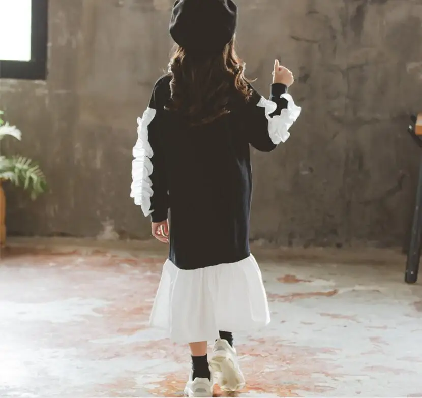 Платье для больших девочек коллекция года, осенне-зимние хлопковые Лоскутные Детские платья с длинными рукавами Повседневное длинное платье для девочек Одежда для подростков возрастом от 10 до 12 лет