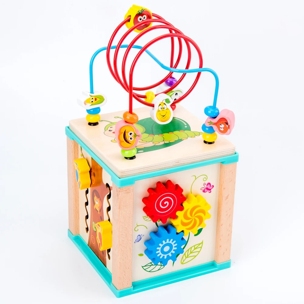 New wooden multi-functional owl surrounded by beaded treasure chest children puzzle early teaching hand-eye coordination toys