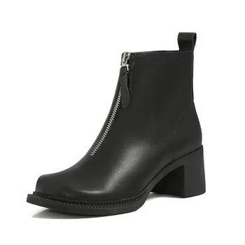 

Genuine Leather Women High Heels Ankle Boots Winter Warm Autumn Short Chelsea Boots Punk Office New Shoes Woman