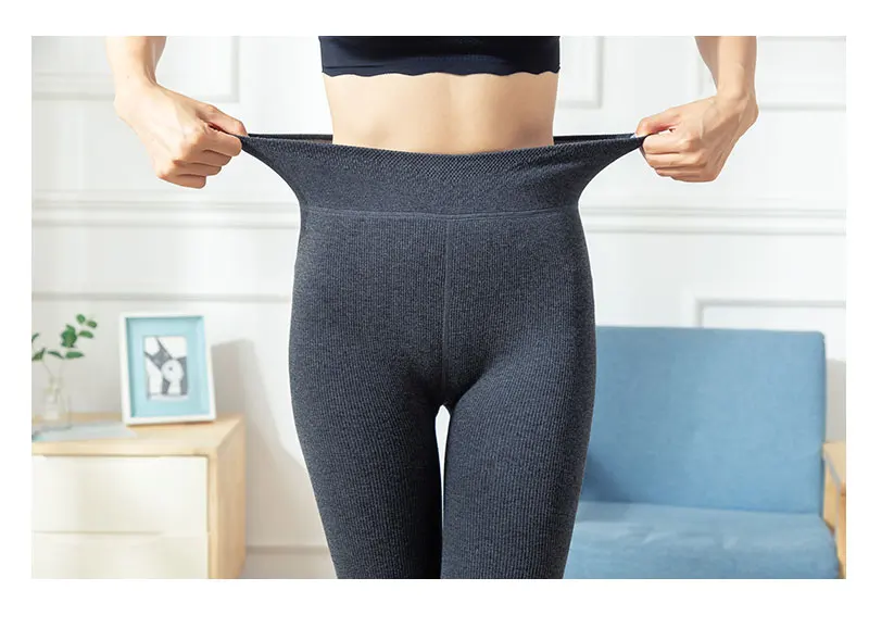 Warm Fleece Lined Super Thick Warm Leggings Women Winter Spandex Ribbed Slim Pattern Leggins Winter High Waist Basic Pants