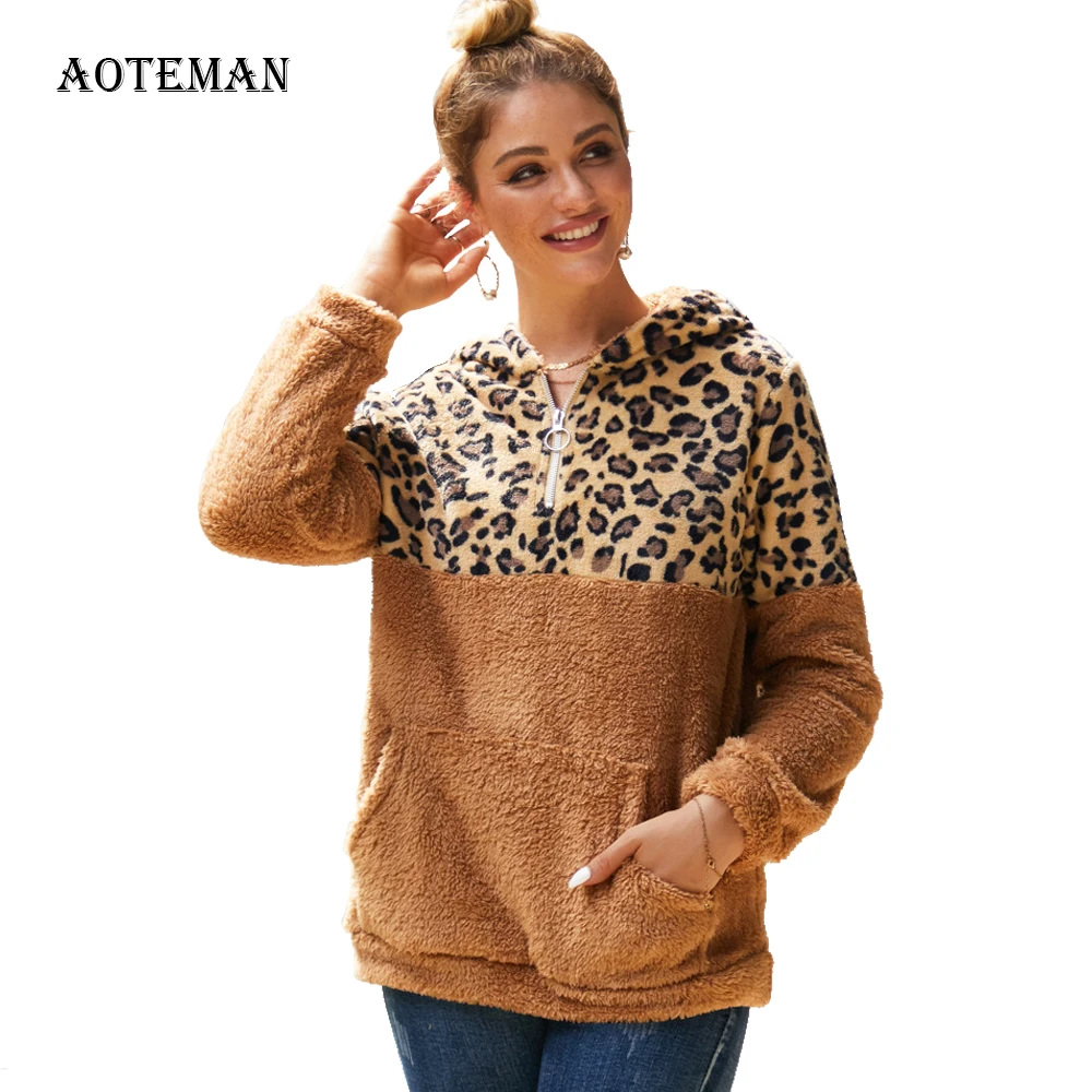 Женская толстовка с леопардовым принтом Повседневная Свободная Толстовка