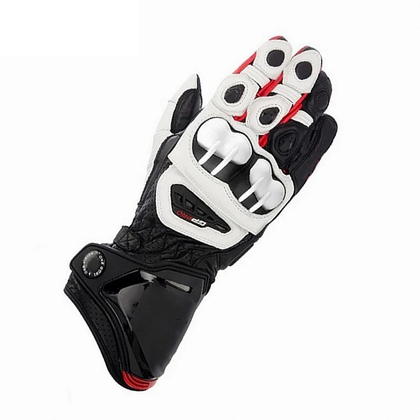 Новые Мото gp мотоциклетные длинные перчатки из натуральной кожи гоночные вождения gp PRO дополнительный стоп-сигнал белые красные перчатки