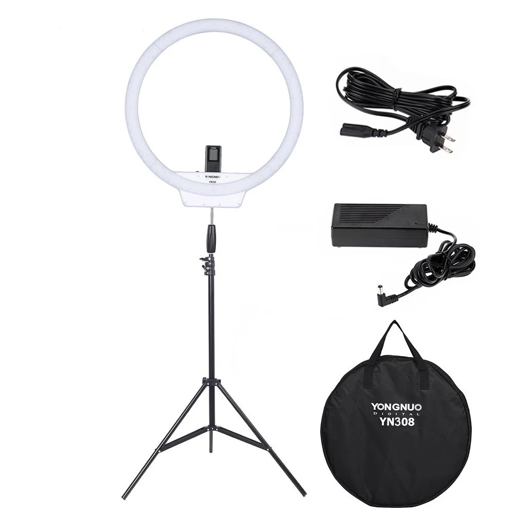 

YongNuo YN308 3200K~5500K LED Video Ring Light Wireless Remote Photographic Lighting CRI>95 w/ 2m Light Stand and Power Adapter