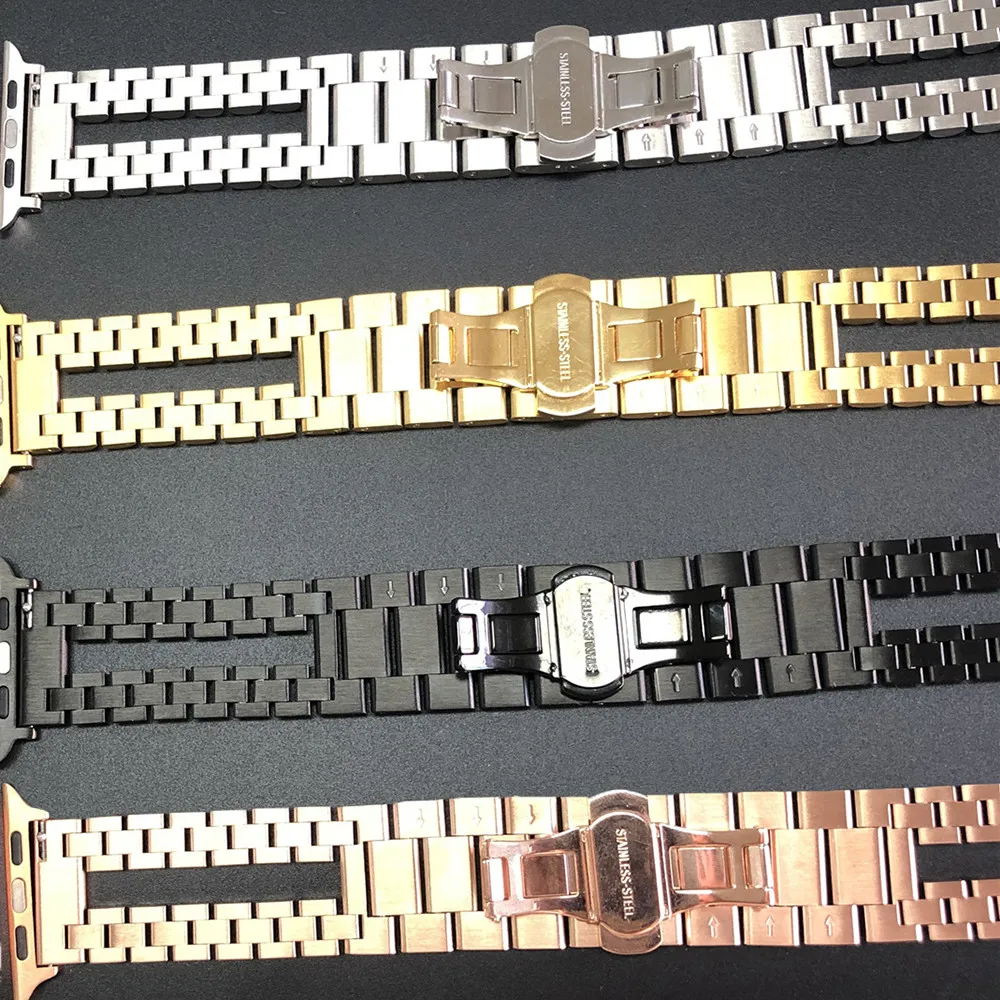 Ремешок из нержавеющей стали с двойной цепочкой для Apple Watch Band Series 6/SE/5/4/3/2 + чехол