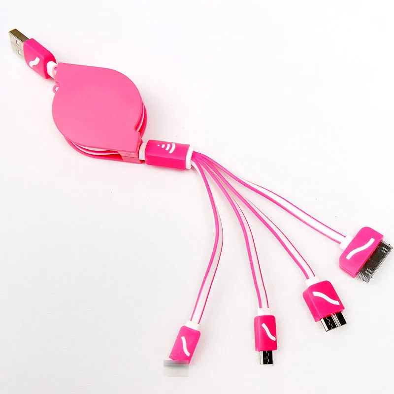 Rose Red Многофункциональный Usb удлинитель Телескопический один для четырех зарядных линий многоцелевой мобильный телефон лапша мульти зарядный кабель - Цвет: Rose Red