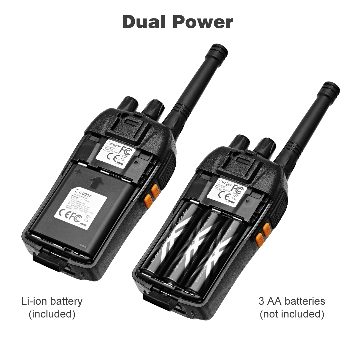 2PCS Caroger FRS 462MHz 16/22 Channels VOX LED light SOS Alarm Business Walkie Talkies Handheld 2 Way Radio USB Charger earphone