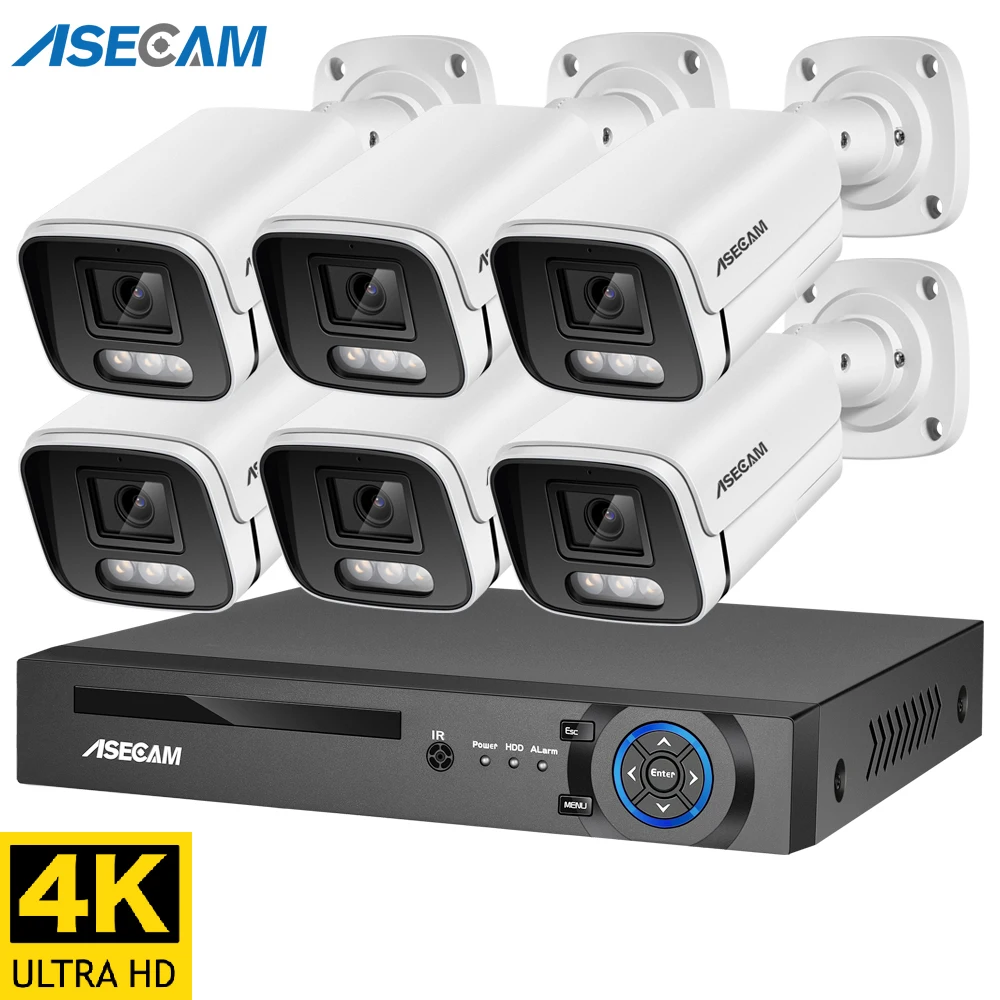 Sistema de Seguridad 4K Ultra HD 8MP H.265 POE NVR, Kit de cámara IP CCTV impermeable para exteriores, juego de grabación de Audio y vídeo, nuevo