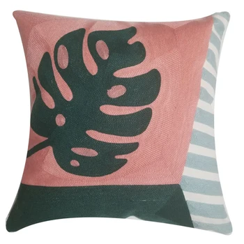 

Pink Embroidery Cushion Cover Geometric Leaves Tree Pillow Case with Embroidered For Sofa Seat Simple Home Decor 18x18 Inch