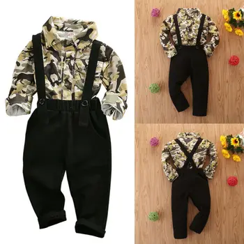 

CANIS Autumn Newborn Kids Baby Boys Long Sleeve Button Camouflage Clothes Romper Shirt+Bib Pants Outfit Set