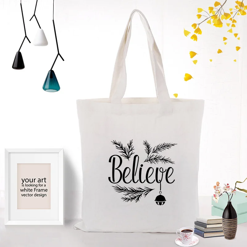 Рождественская Холщовая Сумка для сумки ежедневного использования текста DIY пользовательская печать логотипа Экологичная многоразовая Для Покупок Сумка рециркулирующая праздничная подарочная сумка