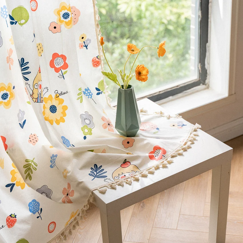 

Small Fresh Cartoon Printing Curtains Finished Bay Window Decoration Fabric Short Curtains Kitchen Balcony Semi-shading for home