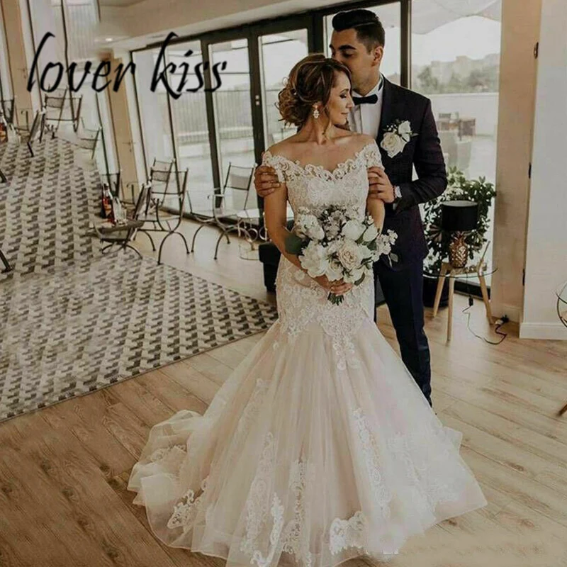 Lover Kiss Vestido De Noiva великолепное свадебное платье русалки с открытыми плечами, Кружевная аппликация, свадебные платья на заказ, Robe de Mariage