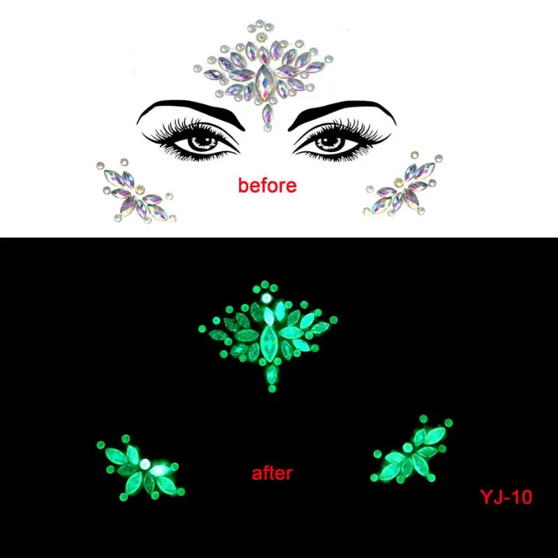 2 шт./компл. Светящиеся в темноте светящиеся лица драгоценные камни временная татуировка ночной клуб фестиваль вечерние драгоценные камни Хрустальные стикеры - Цвет: YJ-10
