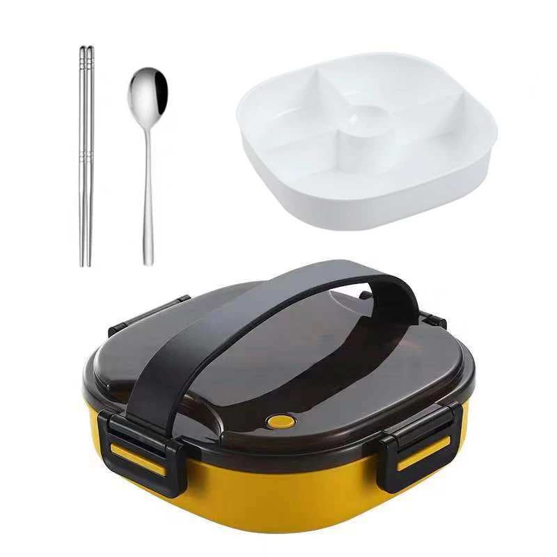 Yellow-Plastic Нержавеющая сталь PP Ланч-бокс микроволновая печь отдельный Bento box Ручка Портативный пищевой контейнер школьный офис - Цвет: Yellow-Plastic