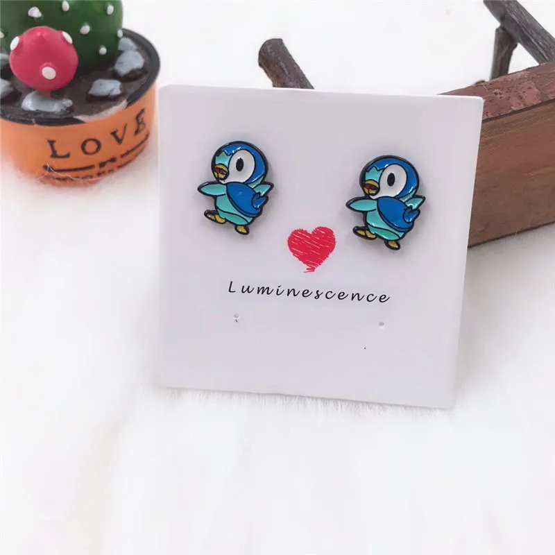 EUPNHY, 2 шт., Мультяшные серьги Pokemon Go, асимметричные сережки Bulbasaur, гипоаллергенный стержень, серьги для женщин и девочек, подарок на день рождения - Окраска металла: 5