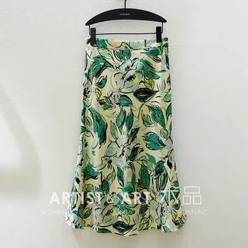 

Svoryxiu Designer Brand Summer Cool Acetate Mermaid Skirt Women's Elegant Green Flower Print Midi Skirt Female 2020