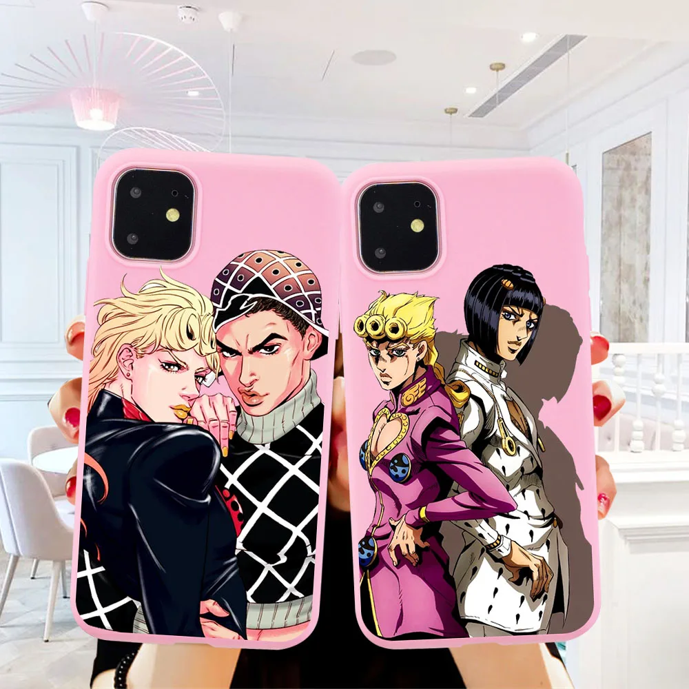 

For iPhone X XR XS 11 Pro Max SE 2020 6S 7 8 Plus Pink fashion TPU Soft Phone Shell JoJo Jonathan Joestar Bizarre Adventure etui