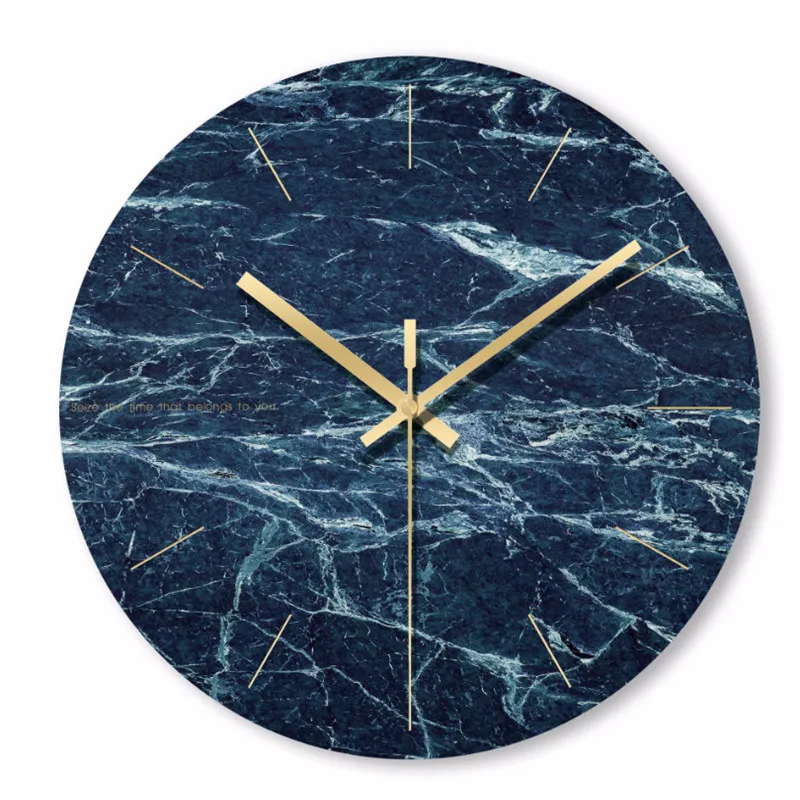 Nordic Minimalist Blue Marble Wall Clock Mute Quartz Clock Ornament Restaurant Living Room Circle Wall Clock Modern Home Decor