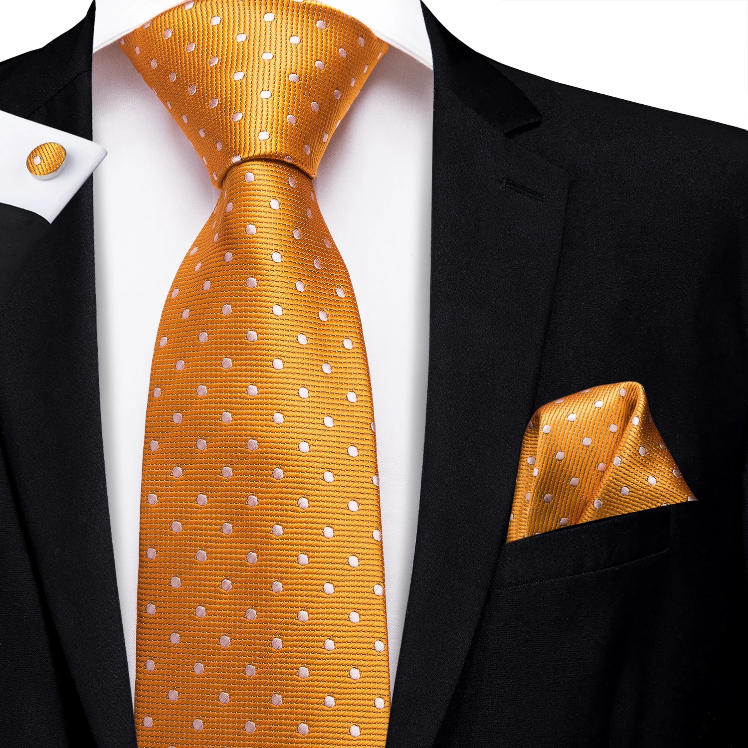 Neck Tie SN-3195 Hi-Tie Classic Ties for Man Silk Tie Fashion Solid Dots Business Neck Ties for Men Cravat Wedding Party Orange NeckTie