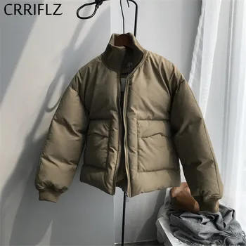 

CRRIFLZ Down Jacket Short Chic Threaded Stand Collar Coats Winter Jacket Women New Fashion Simple Short Warm Thicken Down Parka
