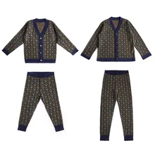 Новые Осенние футболки с длинными рукавами для маленьких девочек свитер+ штаны вязаные куртки для мальчиков Комплекты из двух предметов Детская Хлопковая одежда