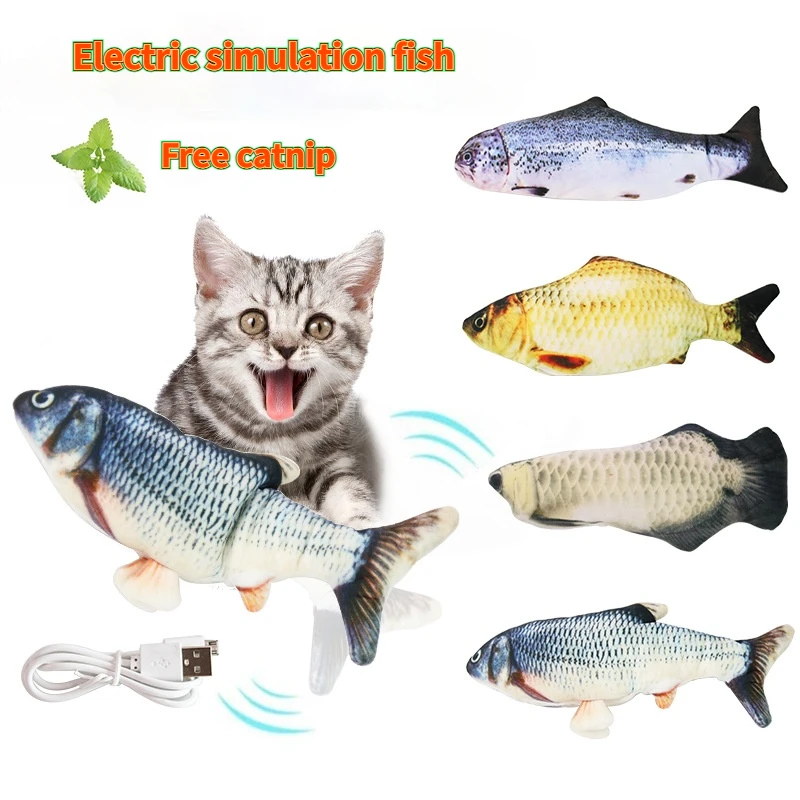 Pet electric fish USB charging Simulation fish with catnip tail beating makes cats and dogs more happy electric fish cat toy