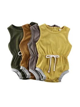 

Newborn Baby Girl Boys 0-24M Bodysuit Sleeveless Solid Belt Jumpsuit Outfits Sunsuit Clothes
