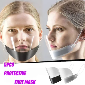 

5pc Adult Protective Face Mask Mouth Shield For Store Restaurant Waiter Fashion Transparent Faceshield Reusable Mouth Cover