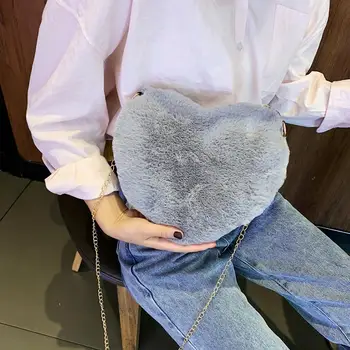 

Solid Color Love Heart Clutch Women Shoulder Messenger Bag Girls Plush Casual Bags Sac A Dos Bolsas Feminina Mujer Sac A Main