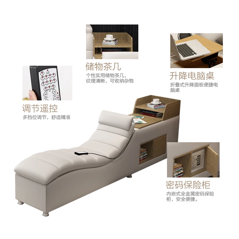 US $1.343.00 Genuine leather bed frame Soft Beds massager storage safe speaker LED light Bedroom cama iphone recharging bluetooth safe USB