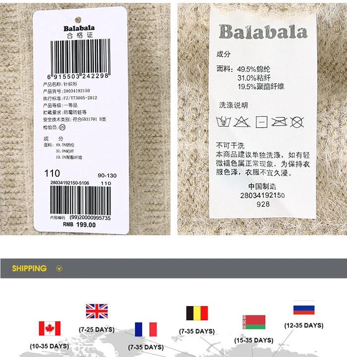 Balabala/Детский свитер Новинка года, осенне-зимний хлопковый свитер для девочек
