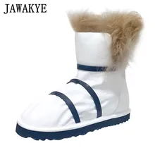 Winter Thick feaher Wool ankle boots Women Warm Flat fur Shoes Woman black white Strap Leather Boots Waterproof Snow Boots