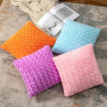 

2020 New Rose Plush Cushion Cover Home Decoration Cushions Solid Color Pillows Decor Home Chic Throw Pillows For Sofa Bed Chair