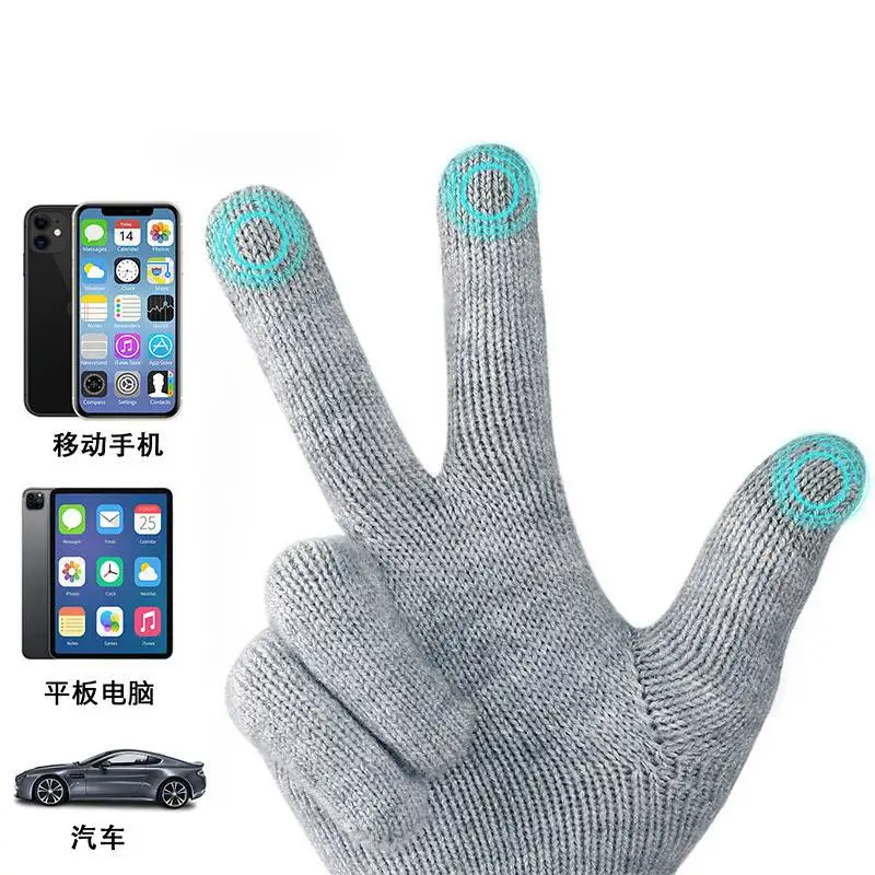 

Female Winter Warm Knitted Full Finger Gloves Men Solid Woolen Touch Screen Mittens Women Thick Warm Cycling Driving Gloves H46