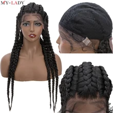 

My-Lady Long Braided Lace Front Wigs Cornrow Box Braids Wig With Baby Hair Fro Black Women Synthetic Glueless Brazilian Afro Wig