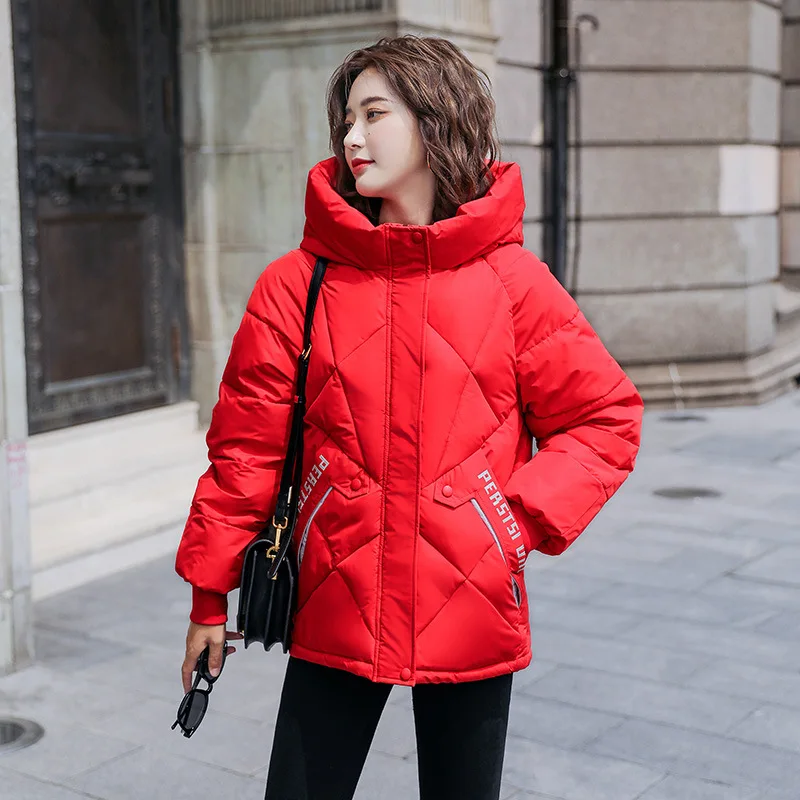 

Parkas Women's Cotton Coat 2020 New Winter Jacket Cotton Padded Down Cotton Hooded Loose embroidery Casual Coat Overcoat K907