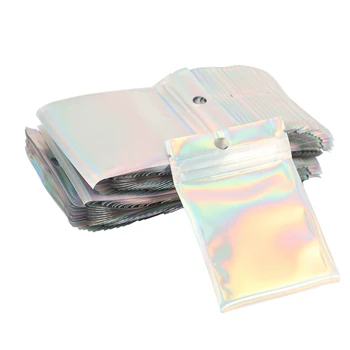

200 Pieces Resealable Smell Proof Bags Foil Pouch Bag Flat Zipper Closure Bag for Party Favor Food Storage (Holographic Color, 2