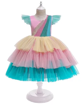 

D0113 Tutu Embroidery Princess Baby Girl Dress 2020 Spring Party Wedding Easter Day Kid Dress For Girl Wholesale Child Clothes