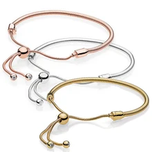 KAKANY 925 sterling silver 1:1 Genuine Glamour Gold Rose Sliding Basic Bracelet Fit DIY Beaded Original Women Jewel