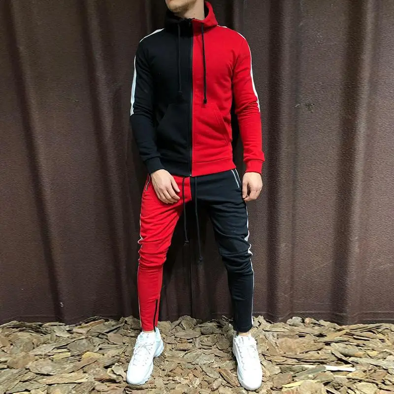 Mens Tracksuit Hoodie Set Two Pieces Autumn Winter Men's Sports Suit Half Black Half White Pant Sweatshirt Male Sweatsuit Outfit Mens Tracksuit Hoodie Set Two Pieces Autumn Winter Men's Sports Suit Half Black Half White Pant Sweatshirt Male Sweatsuit Outfit