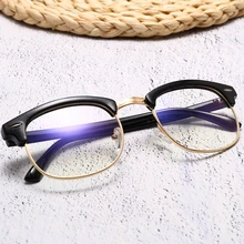 Классическая половинная круглая рамка с защитой от УФ-светильник, очки с оправой для женщин и мужчин Винтаж компьютерные очки оттенки Прозрачные Линзы для очков