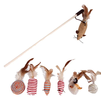 

Practical Funny Cat Stick Set 7-Piece Set Pet Cats Interactive Play Toy Simulation Mouse Molar Feather Pet Supplies Gift For Cat