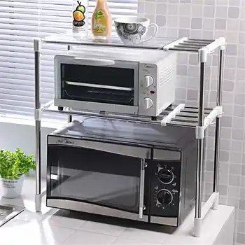 

Multi-layer Stainless Steel Kitchen Rack Telescopic Microwave Oven Shelf Adjustable Storage Rack Pot Oven Home Space Organizer
